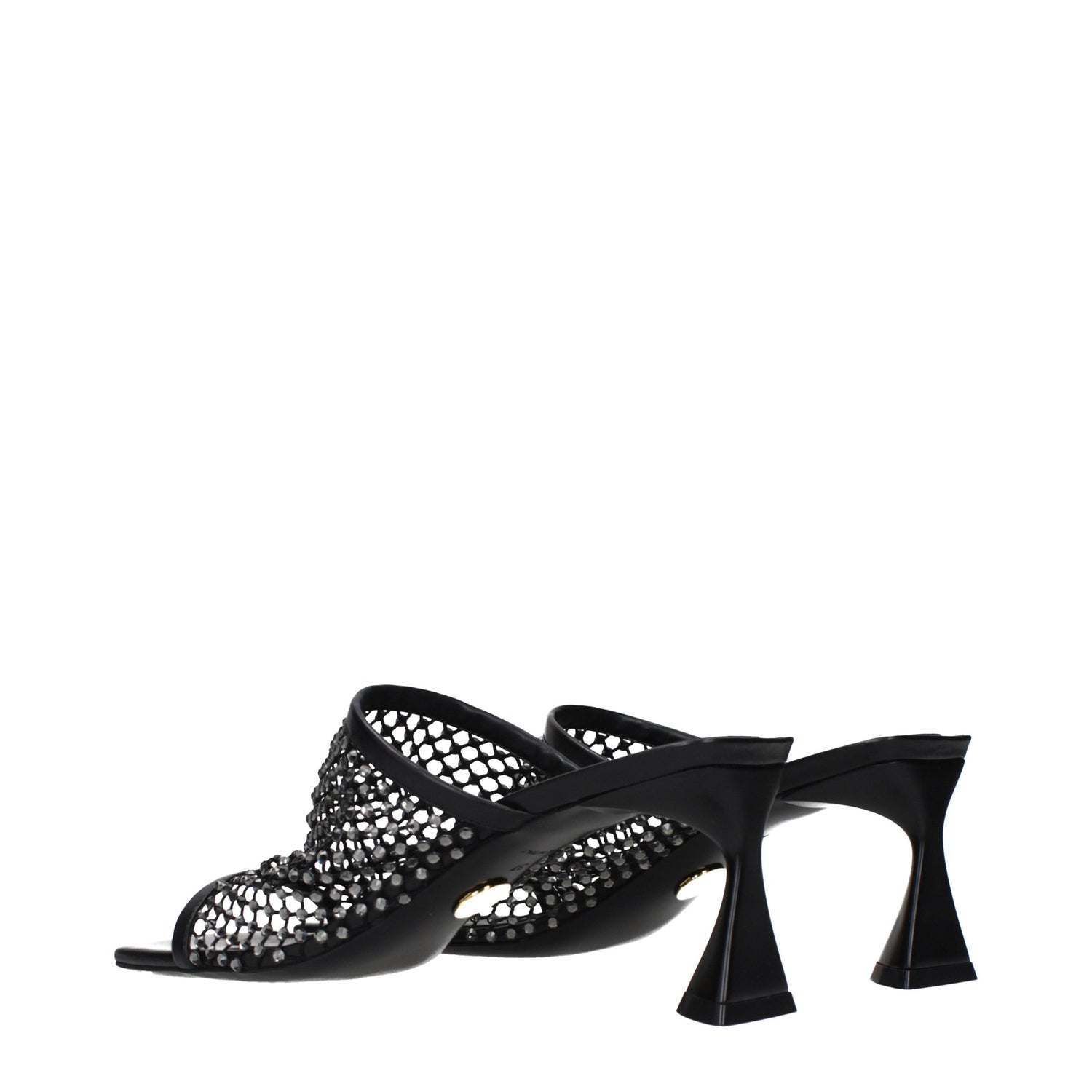 Black Leather Stiletto Heel Sandals