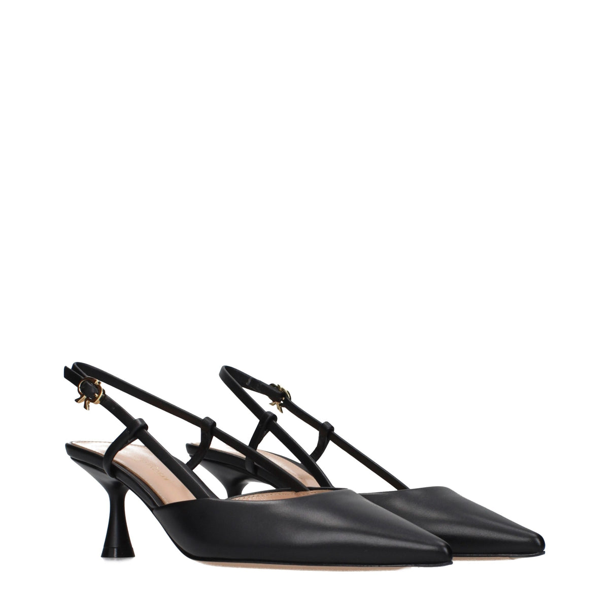 Black Leather Mid Heel Pumps