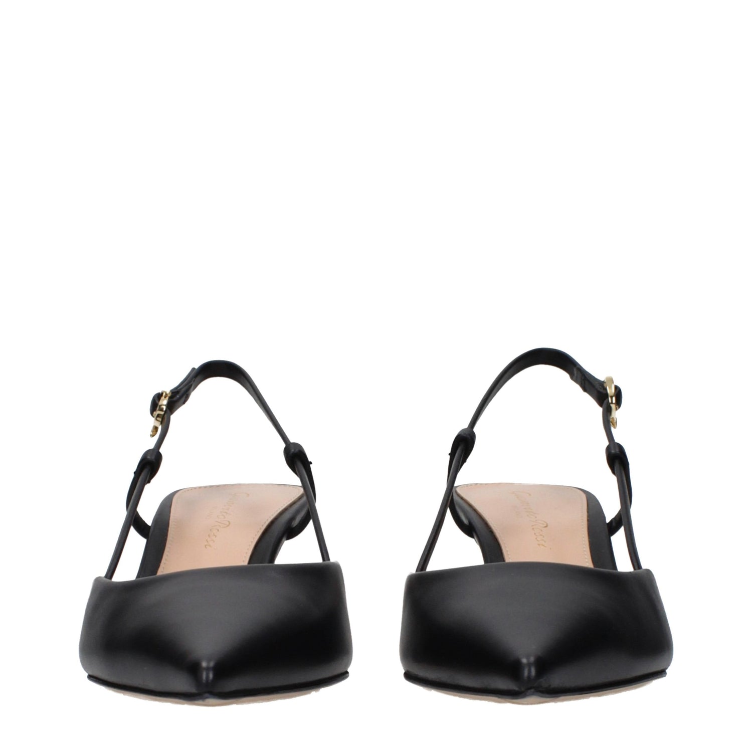 Black Leather Mid Heel Pumps