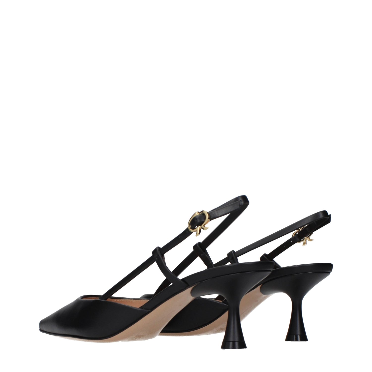 Black Leather Mid Heel Pumps