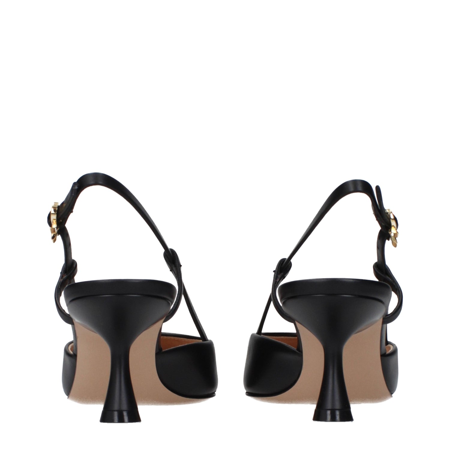 Black Leather Mid Heel Pumps