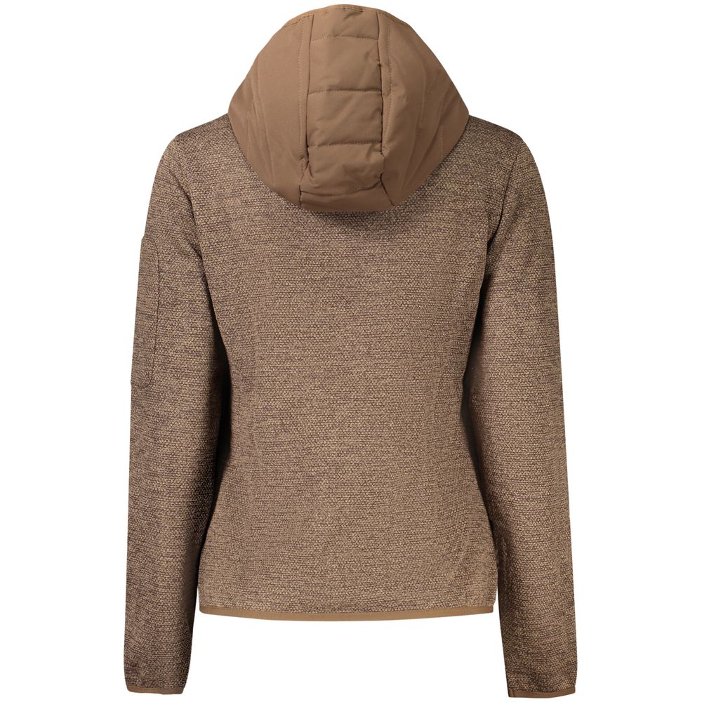Brown Polyester Women's Jacket with Hood