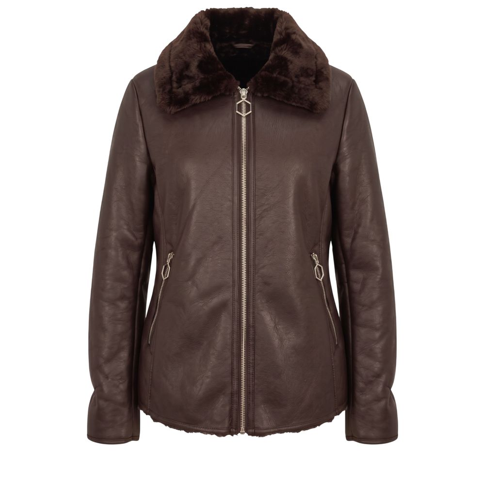 Brown Polyester Women Jacket