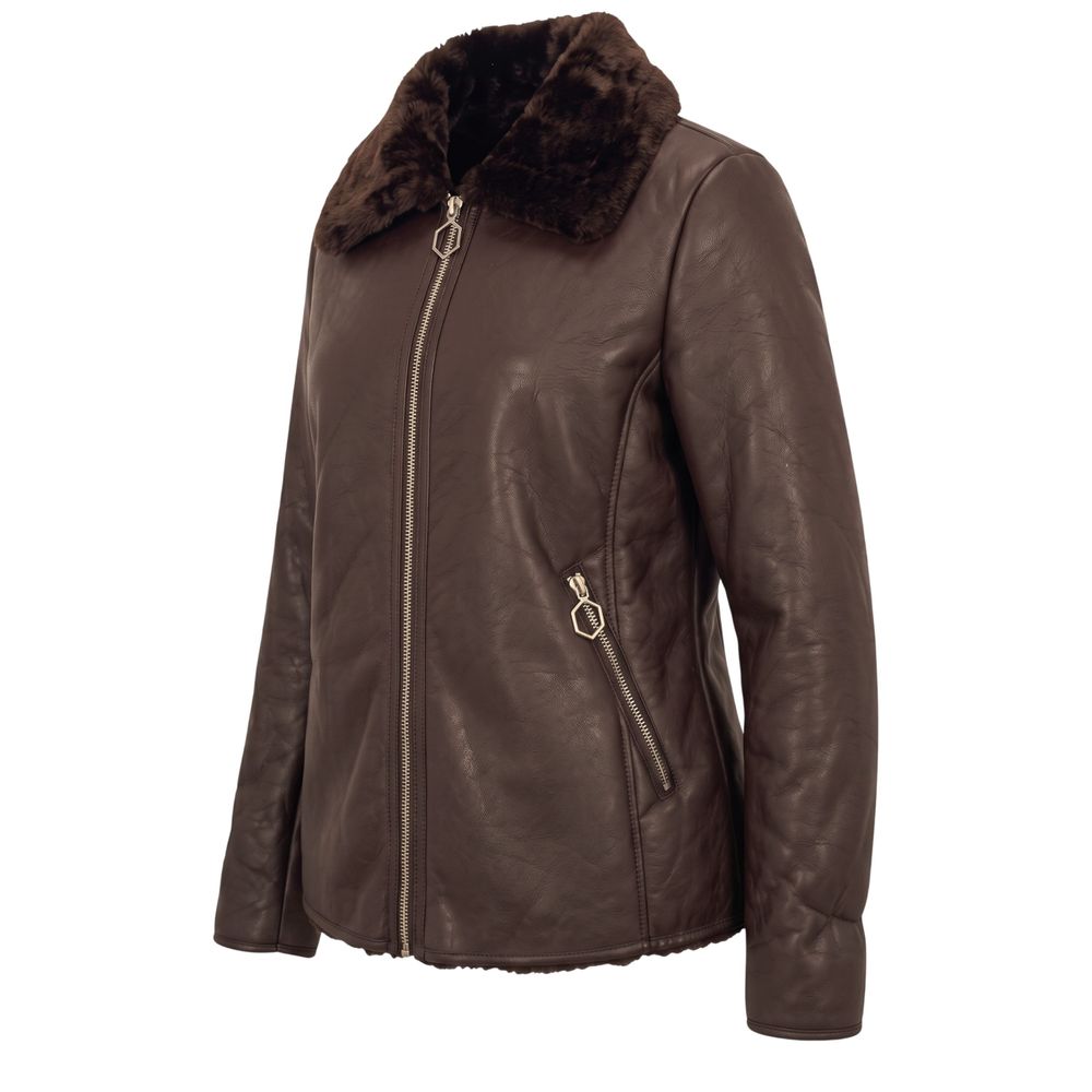 Brown Polyester Women Jacket