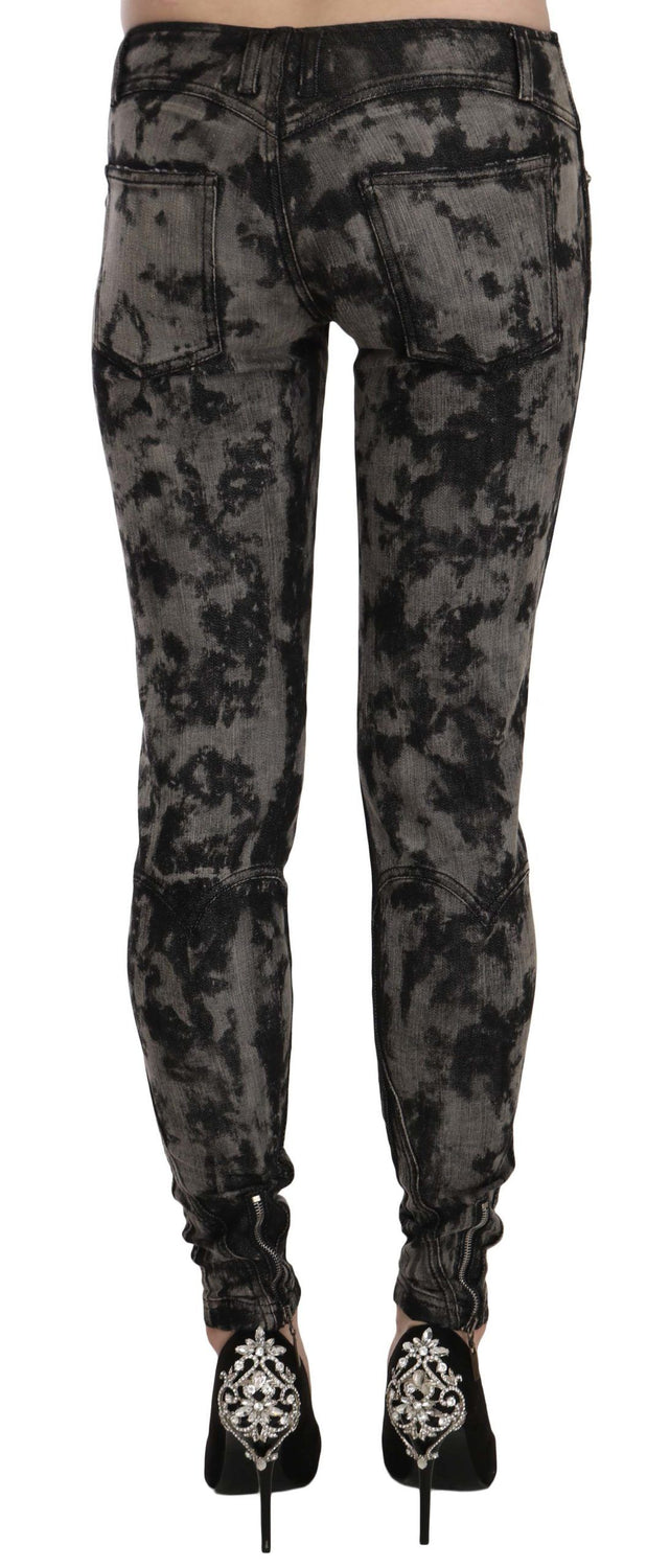 Black Gray Faded Low Waist Skinny Denim Trousers Jeans