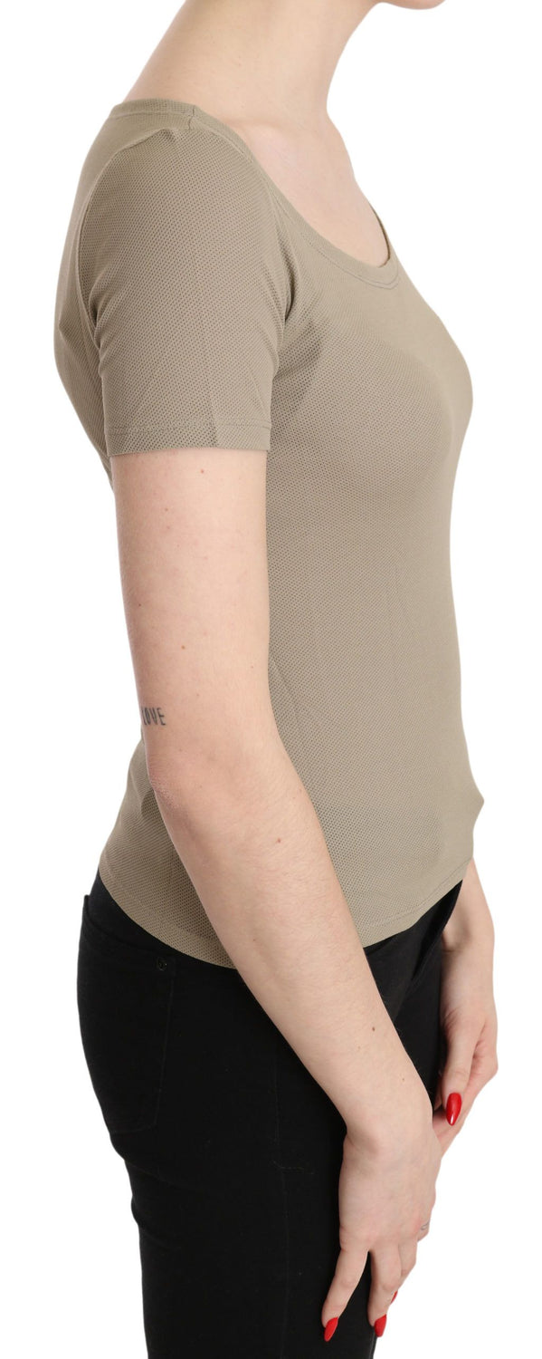 Gray 100% Nylon Short Sleeve Casual Tank Top Blouse