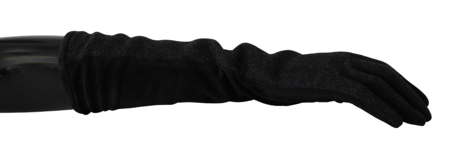 Black Gray Mid Arm Length Mittens Wool  Gloves
