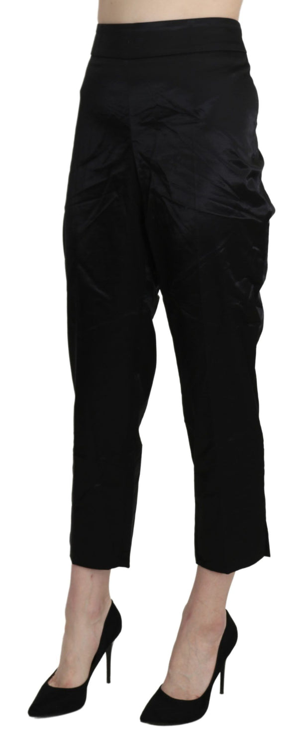 Black High Waist Straight Cropped Dress Trouser Pants