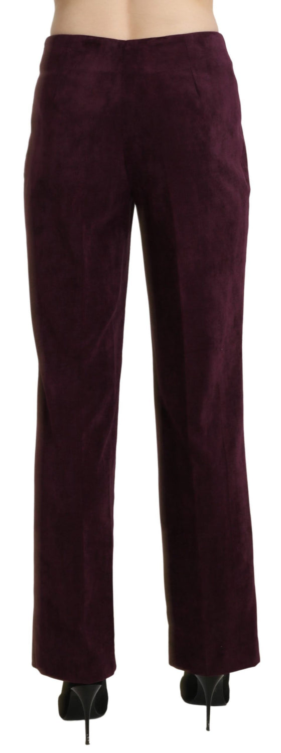Purple Suede High Waist Straight Trouser Pants