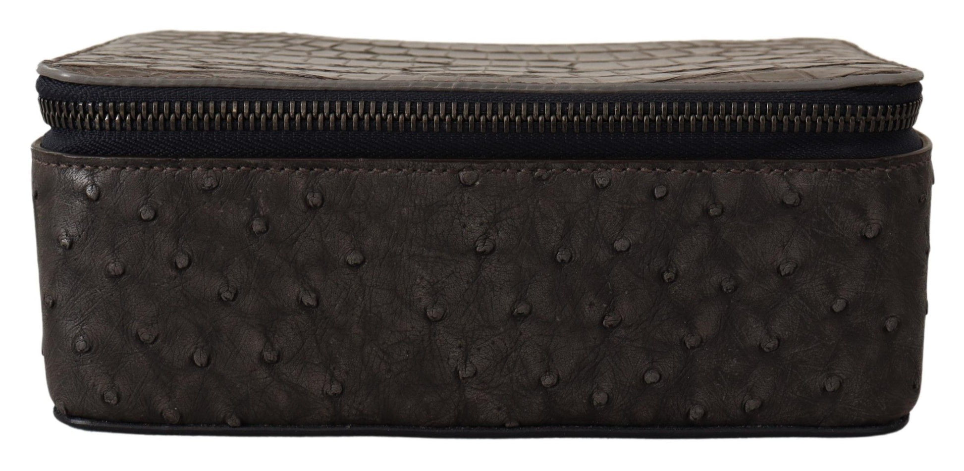 Gray Skin Leather Vanity Case Toiletry Shaving Bag