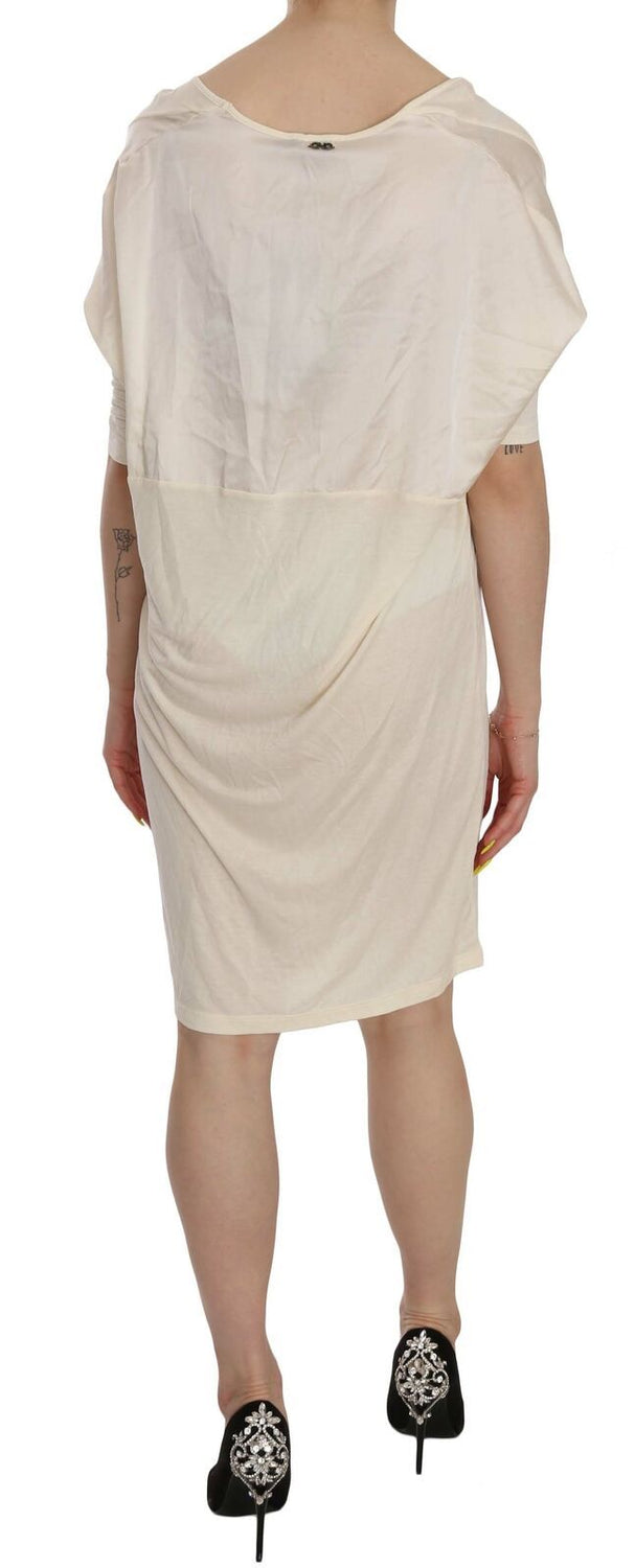 Cream Round Neck Knee Length Dress