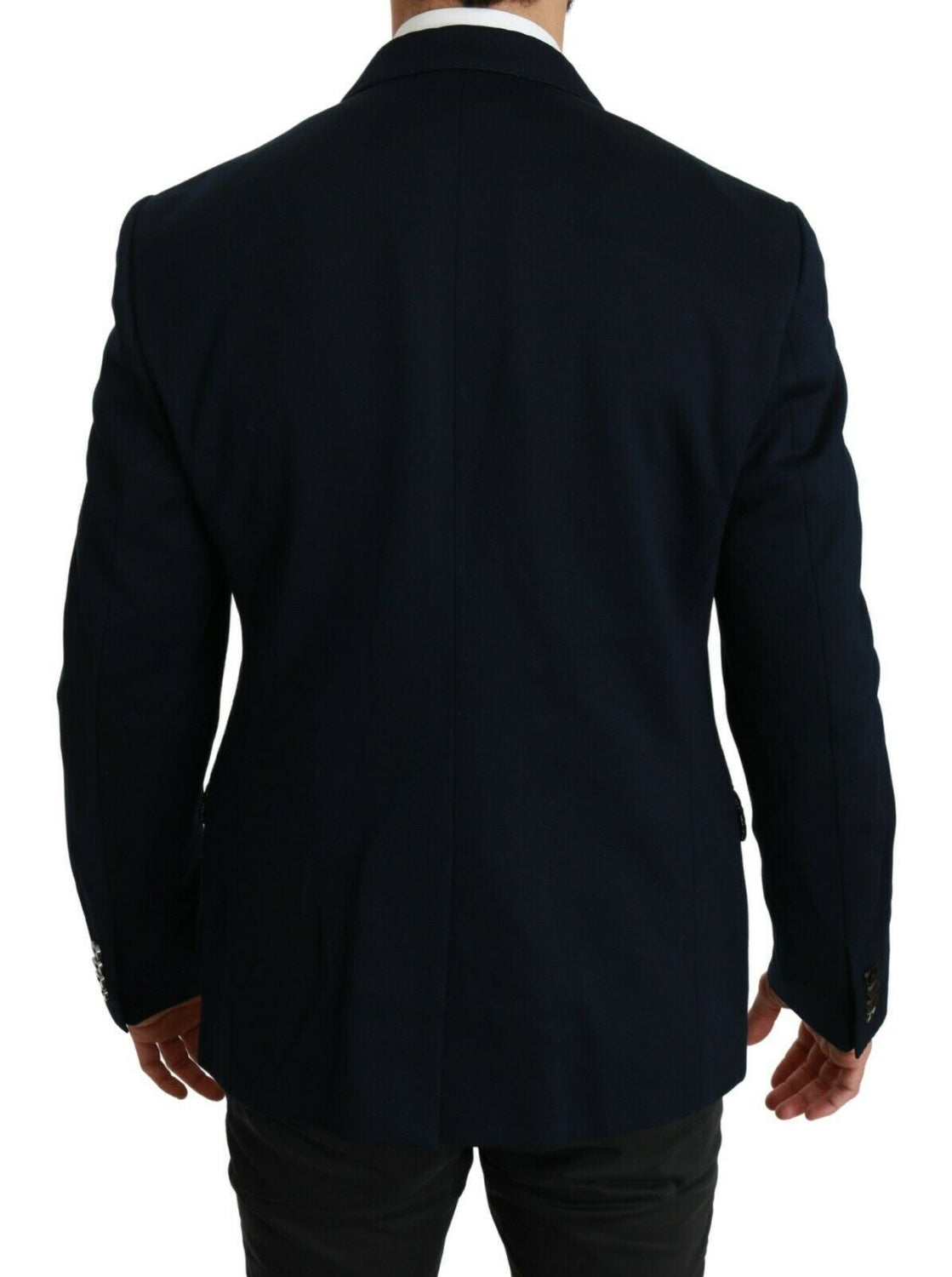 Blue Solid Cotton Silk Stretch Jacket Blazer