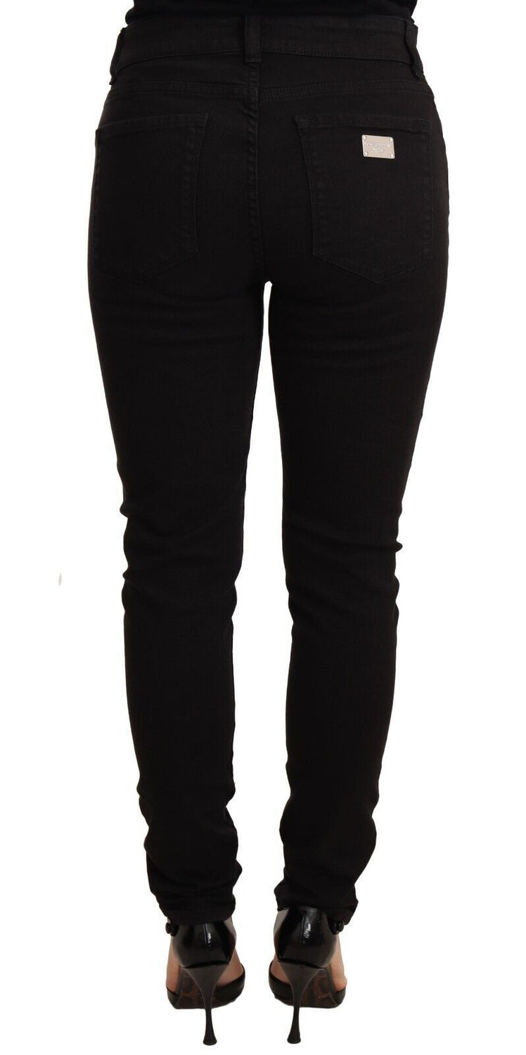 Black Skinny Denim Logo Cotton Stretch Jeans