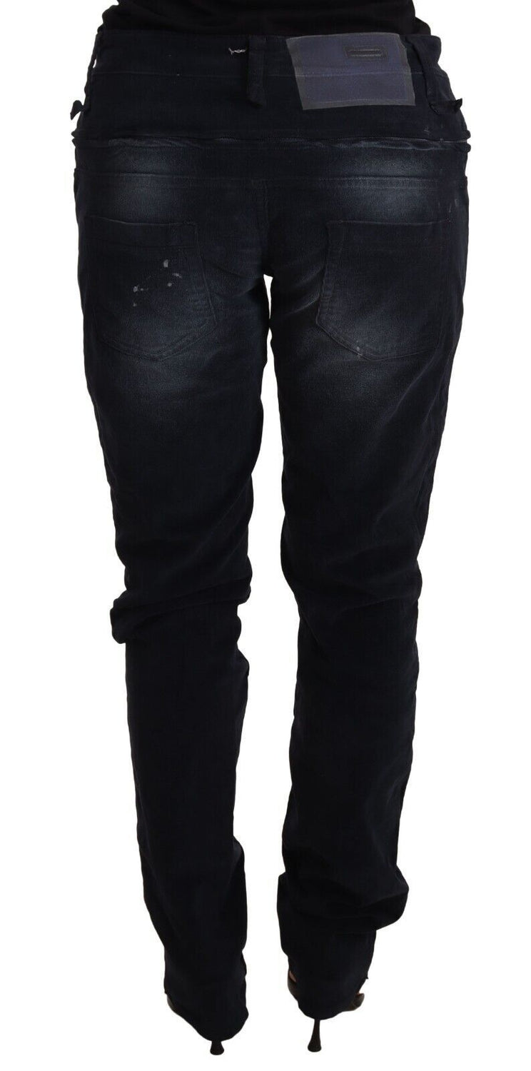 Blue Washed Cotton Denim Low Waist Loose Fit Trousers Jeans