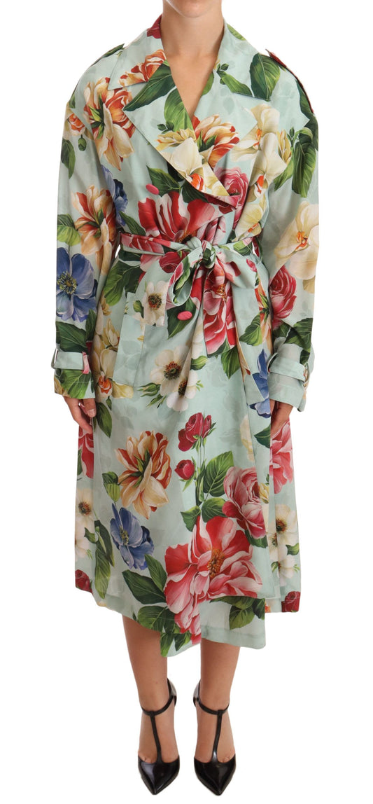 Multicolor Double Breasted Floral Trench Coat Jacket