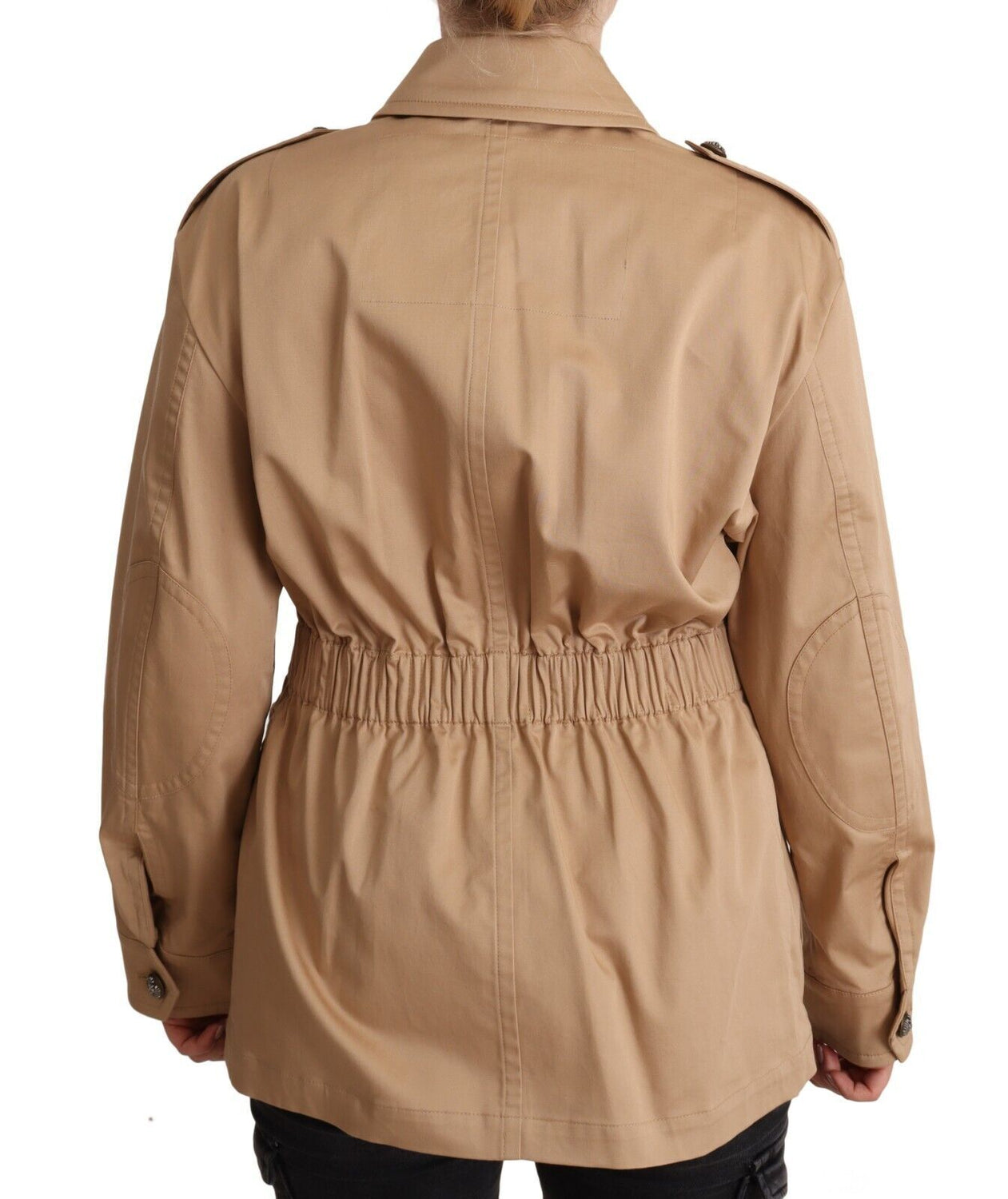 Beige Cotton Long Sleeves Collared Coat Jacket