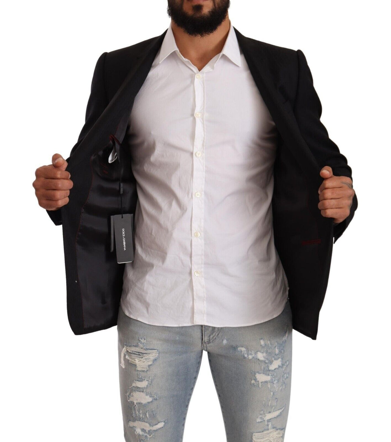 Black Wool Single Breasted Suit GOLD Jacket