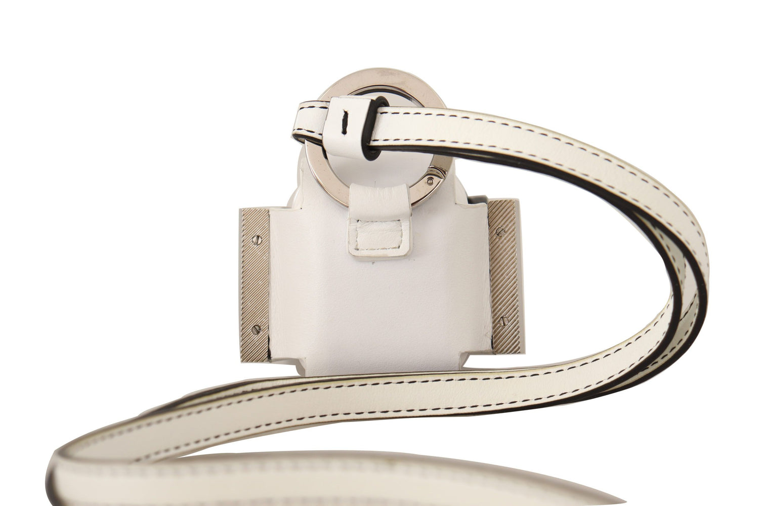 White Black Leather Strap Silver Metal Logo Airpods Case