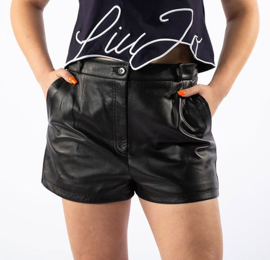 Black Lambskin Women's Short
