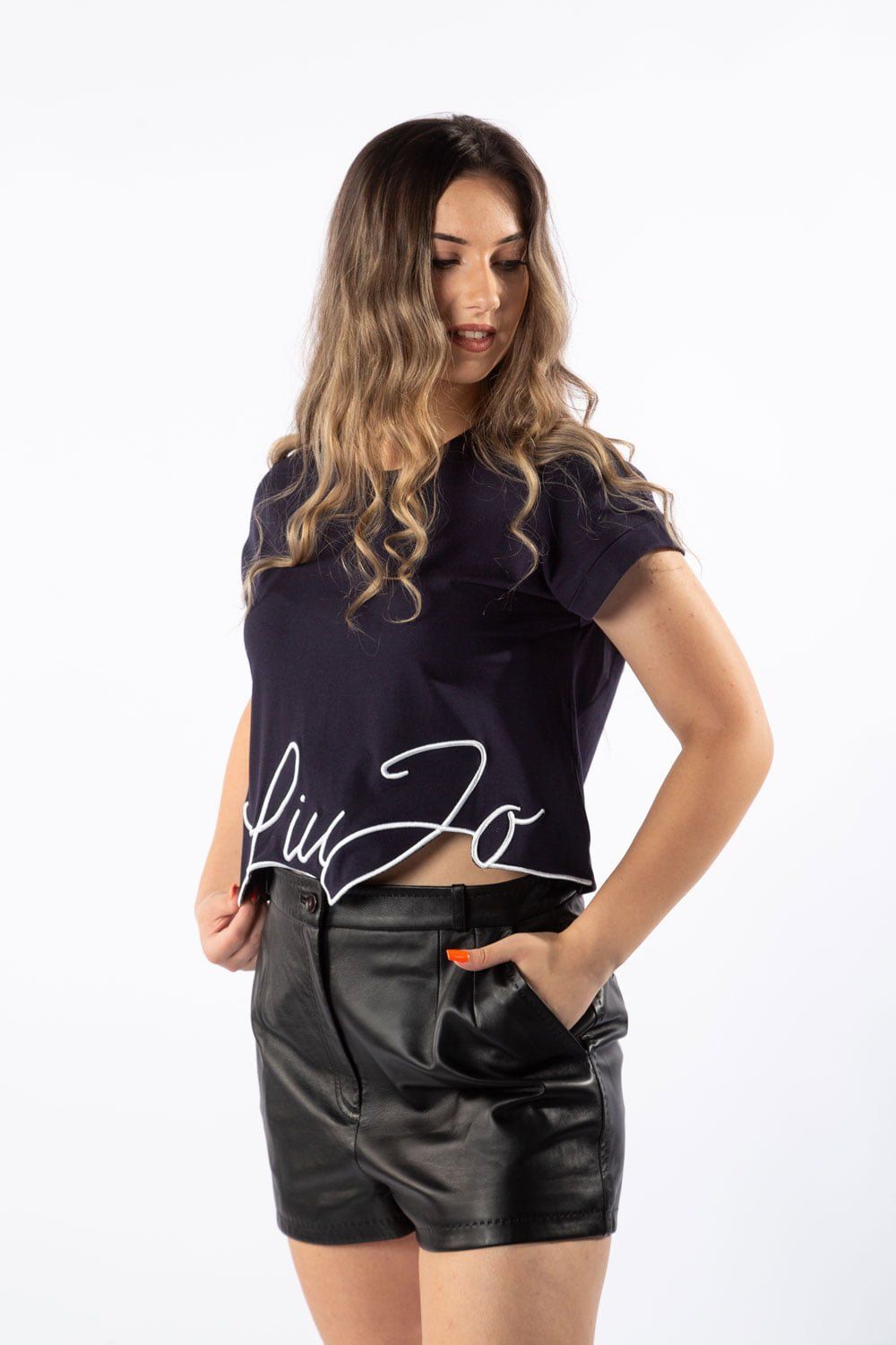 Black Lambskin Women's Short