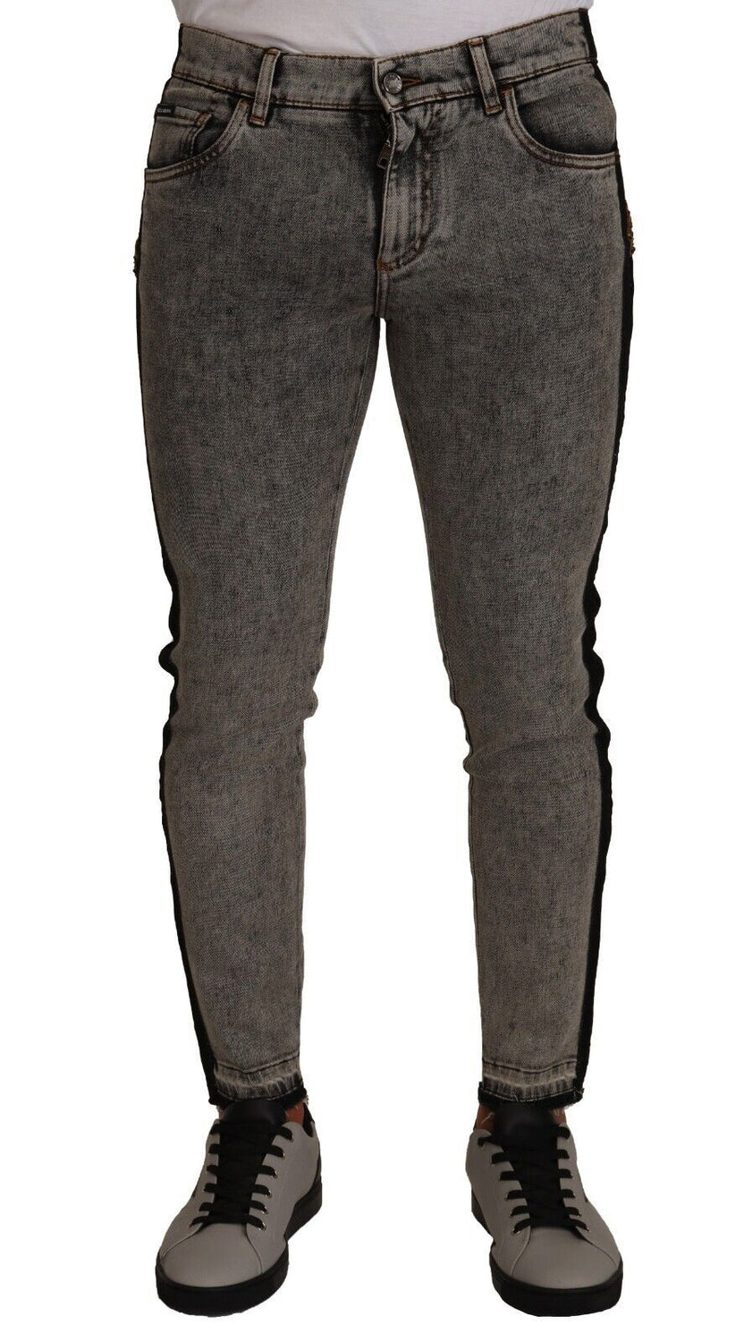 Gray Wash Crown Embellished Skinny Denim Jeans