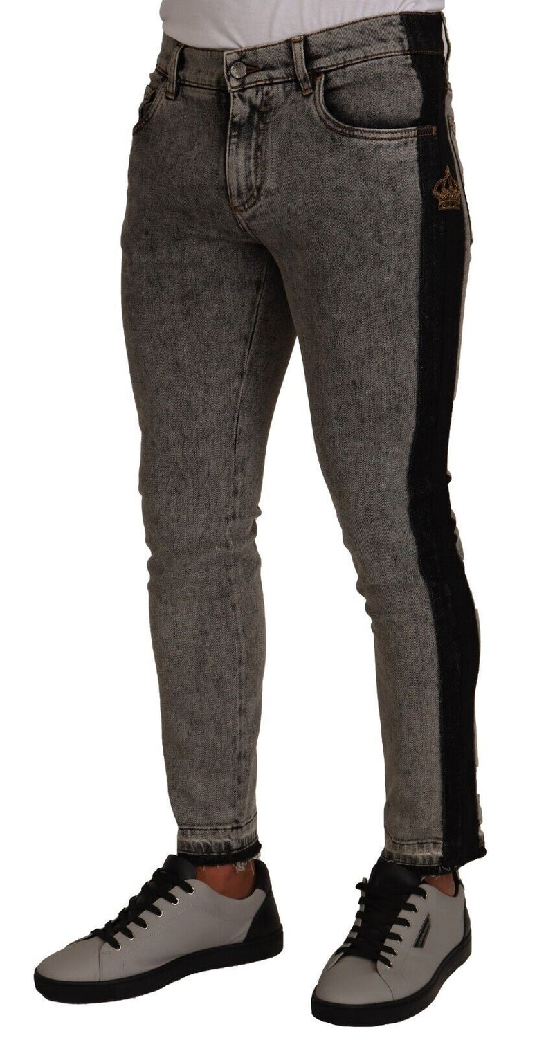 Gray Wash Crown Embellished Skinny Denim Jeans