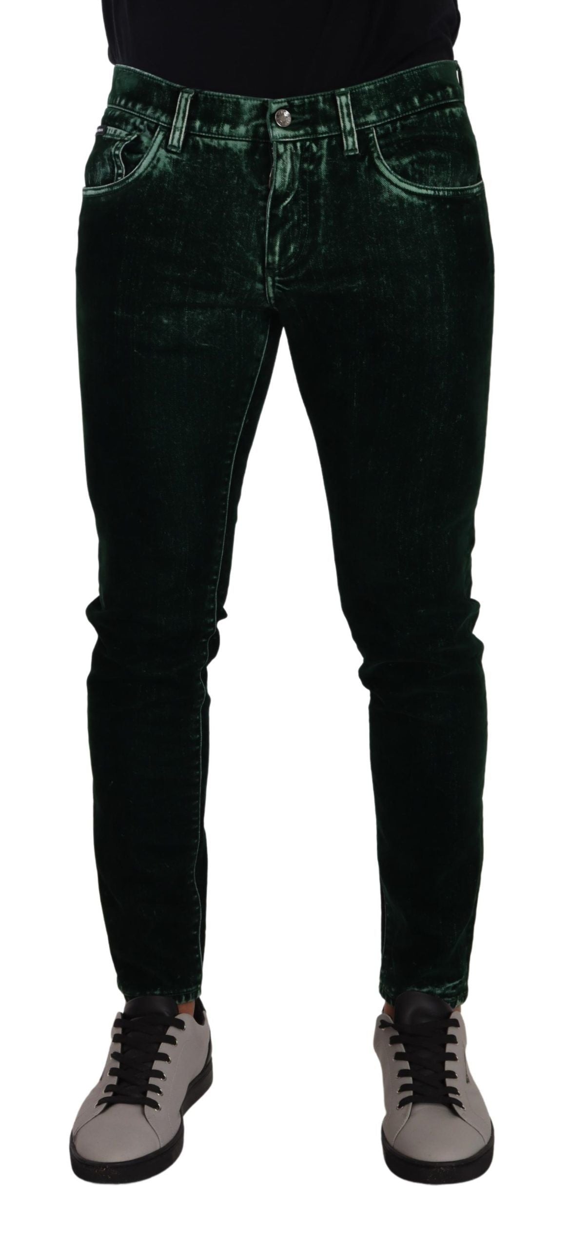 Green Cotton Stretch Skinny Slim Fit Jeans