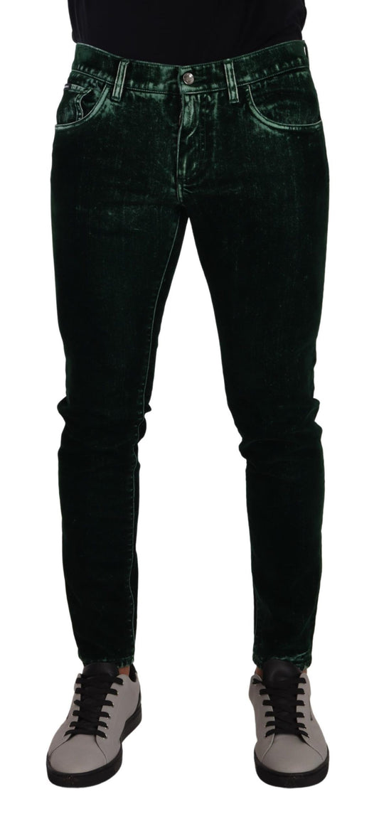 Green Cotton Stretch Skinny Slim Fit Jeans