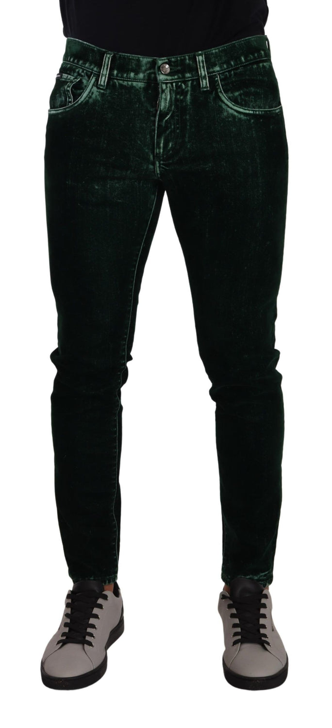 Green Cotton Stretch Skinny Slim Fit Jeans