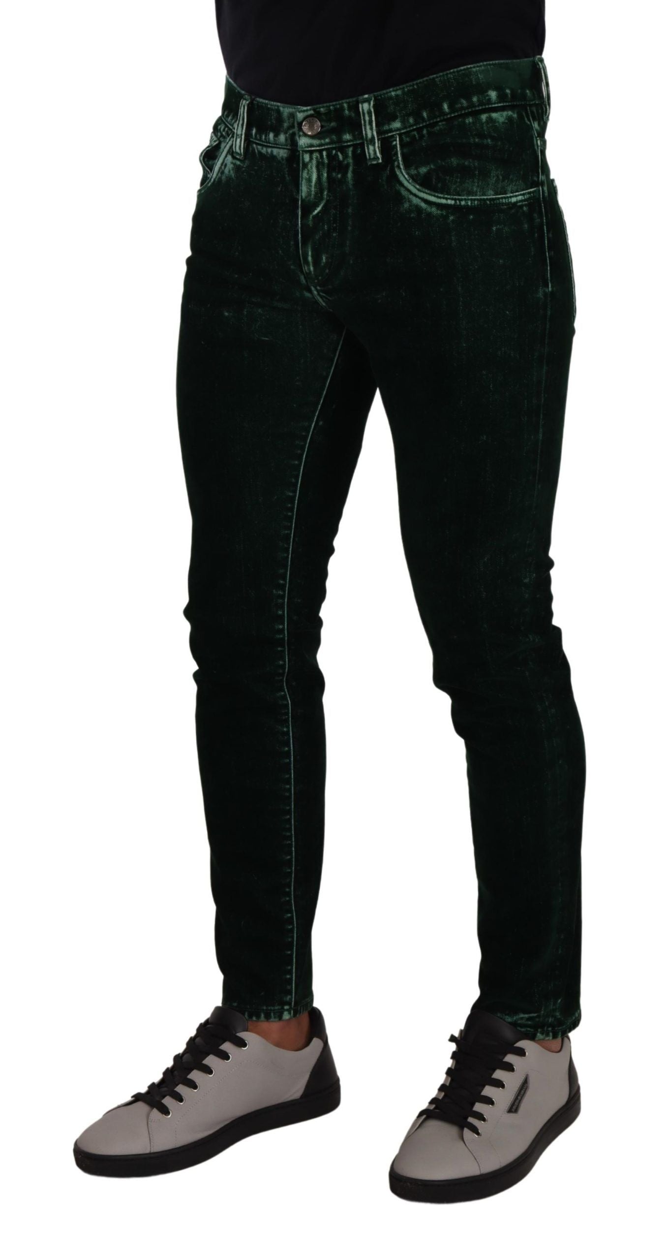 Green Cotton Stretch Skinny Slim Fit Jeans