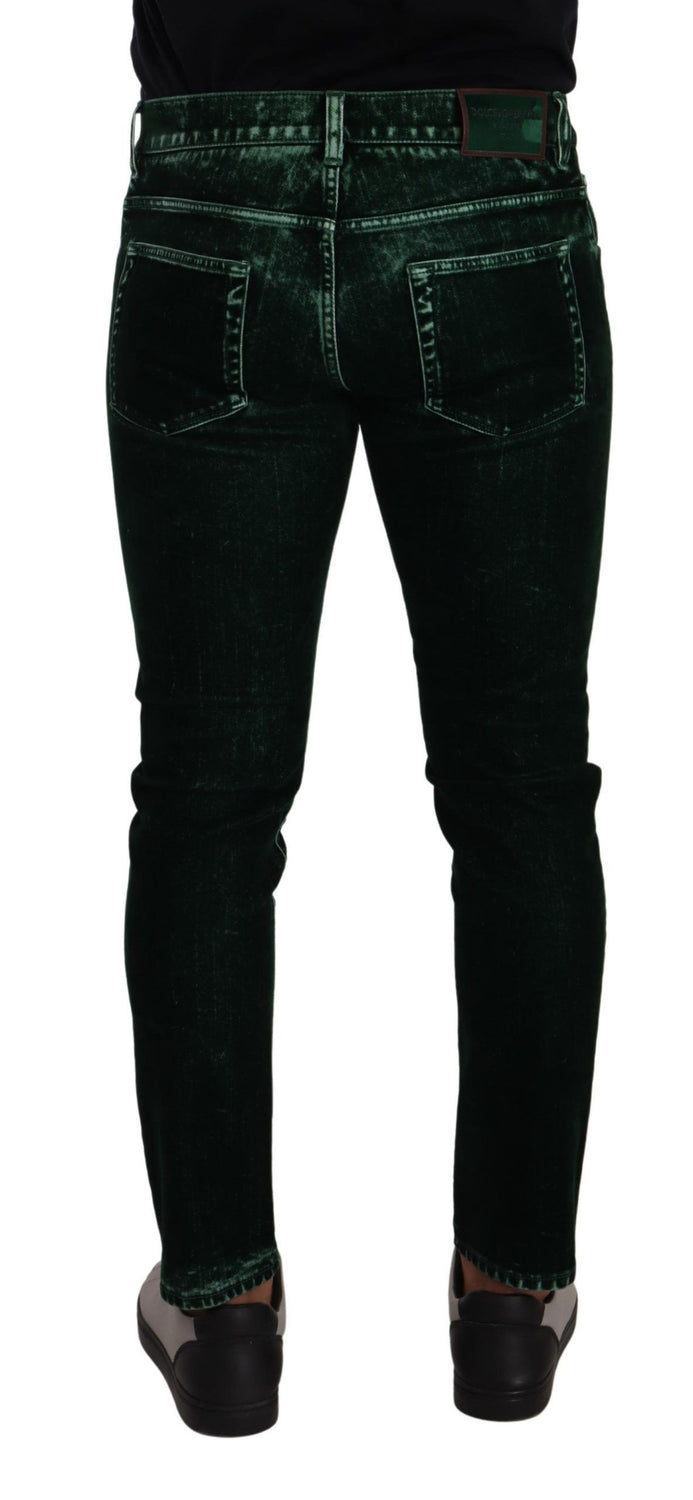 Green Cotton Stretch Skinny Slim Fit Jeans