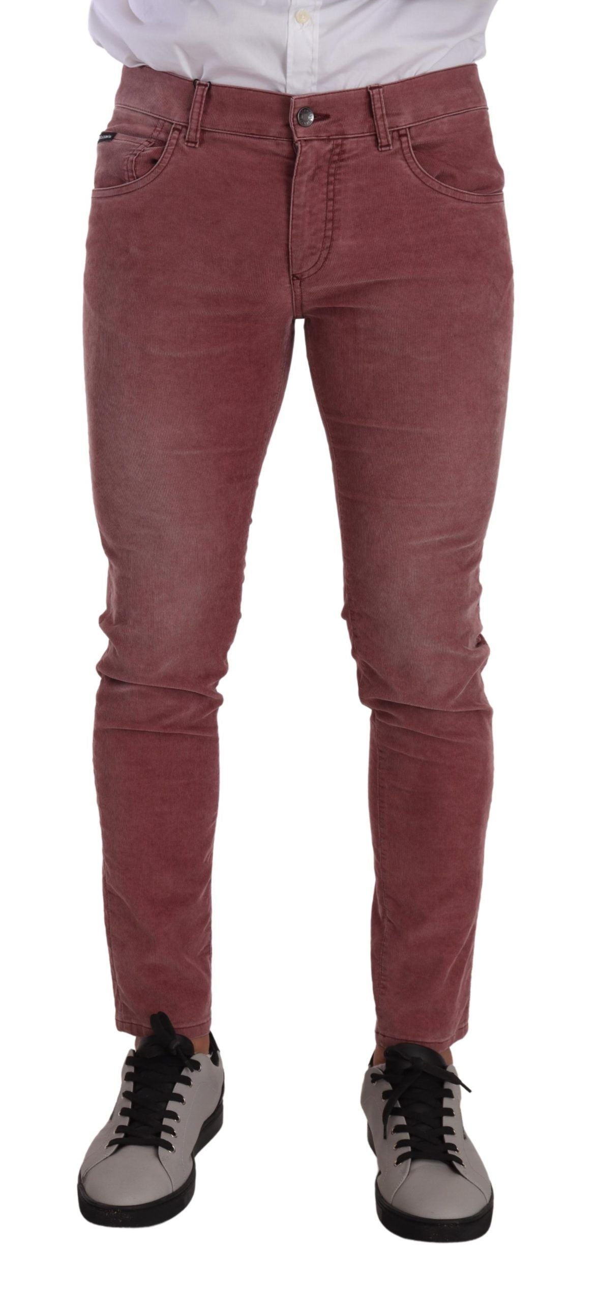 Pink Corduroy Cotton Skinny Men Denim Jeans