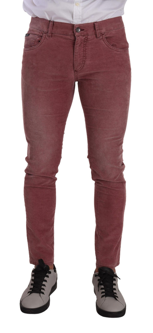Pink Corduroy Cotton Skinny Men Denim Jeans