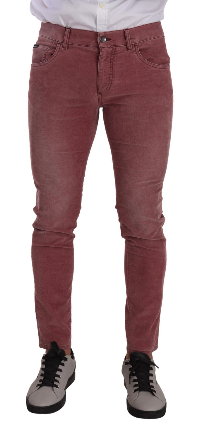Pink Corduroy Cotton Skinny Men Denim Jeans