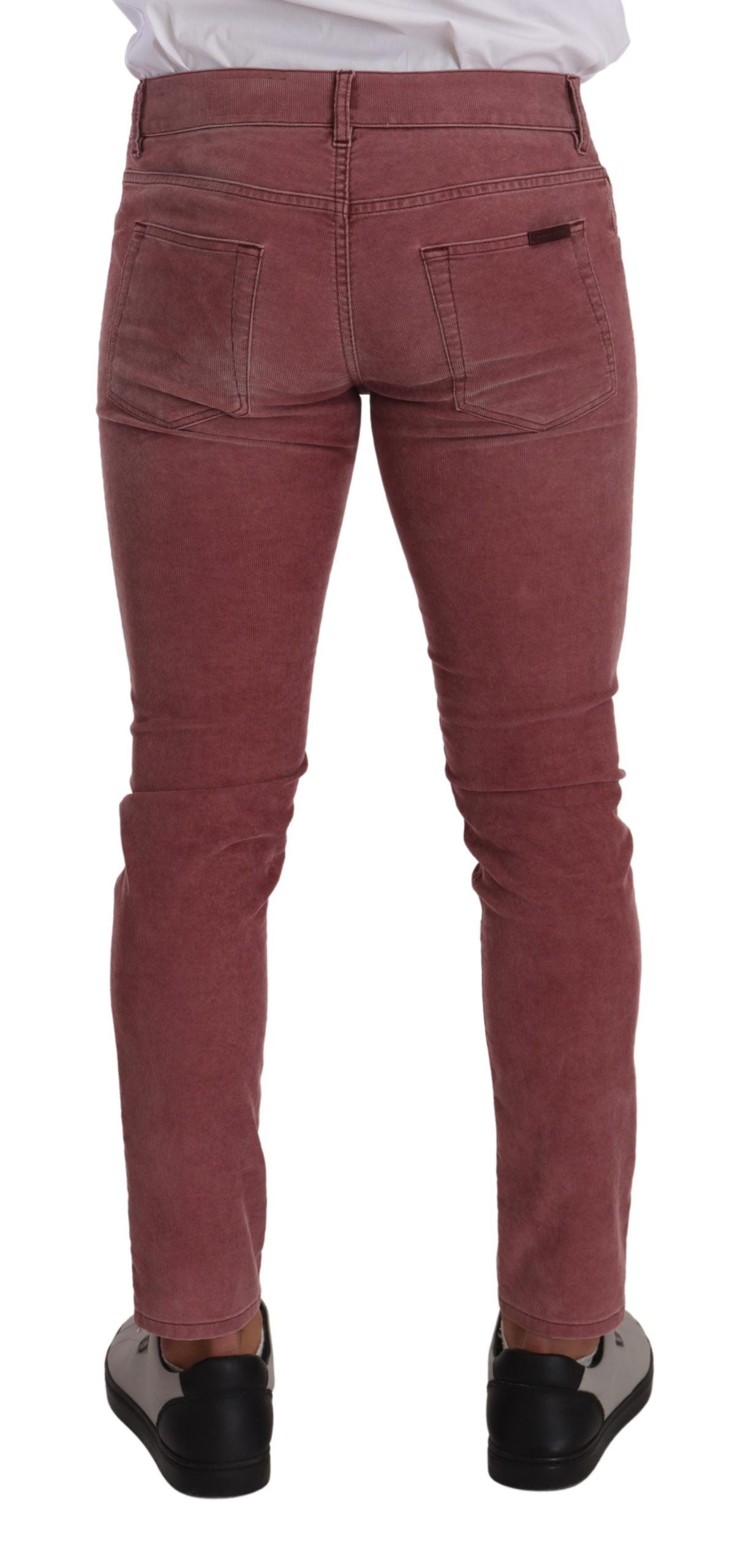 Pink Corduroy Cotton Skinny Men Denim Jeans