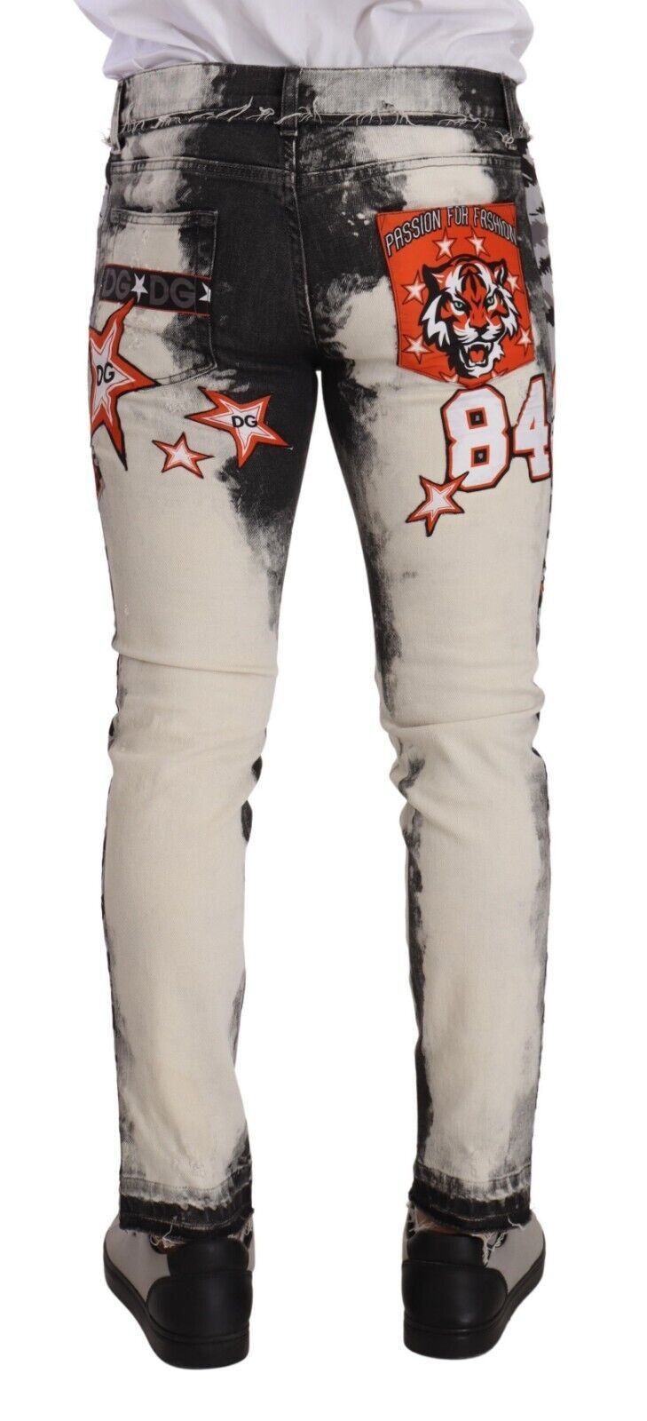 White Black Cotton Distressed Skinny Denim Jeans