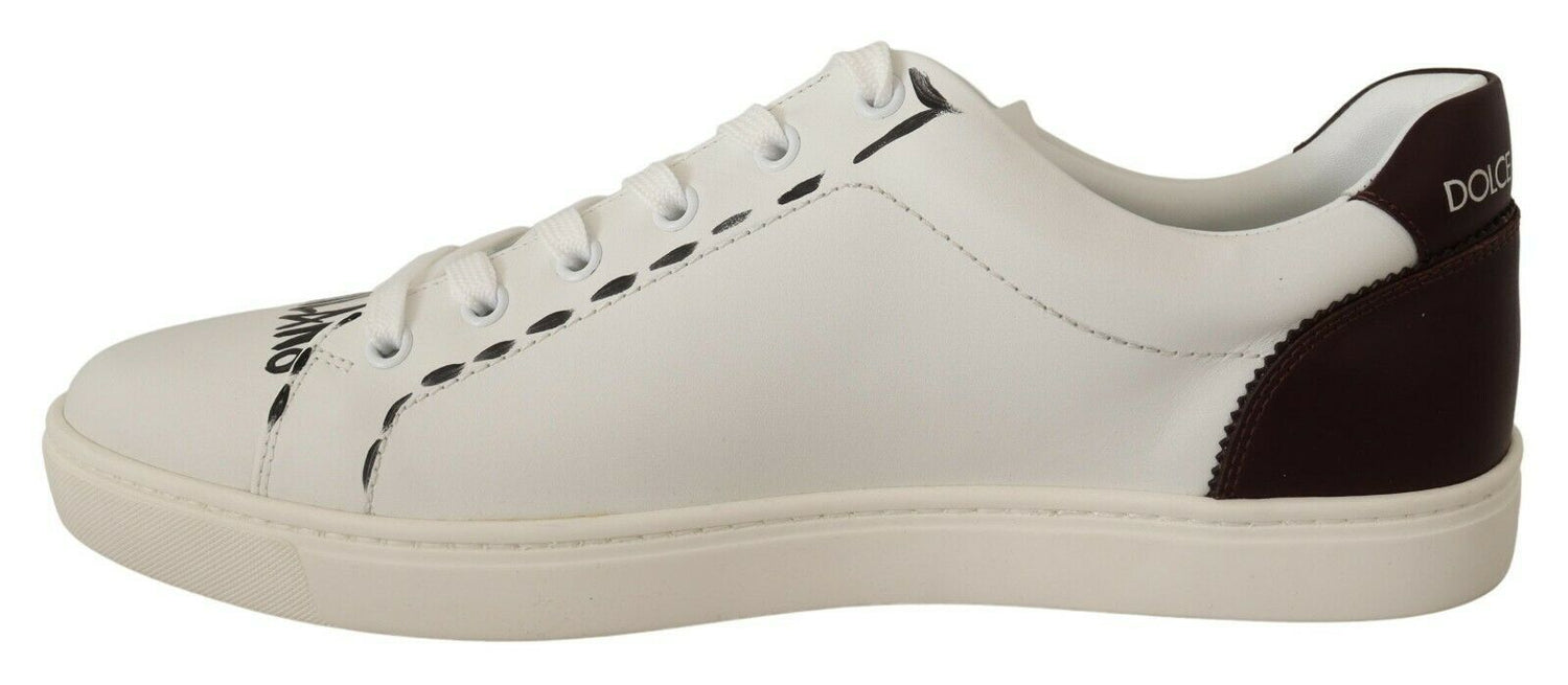 White Bordeaux Leather Low Tops Sneakers