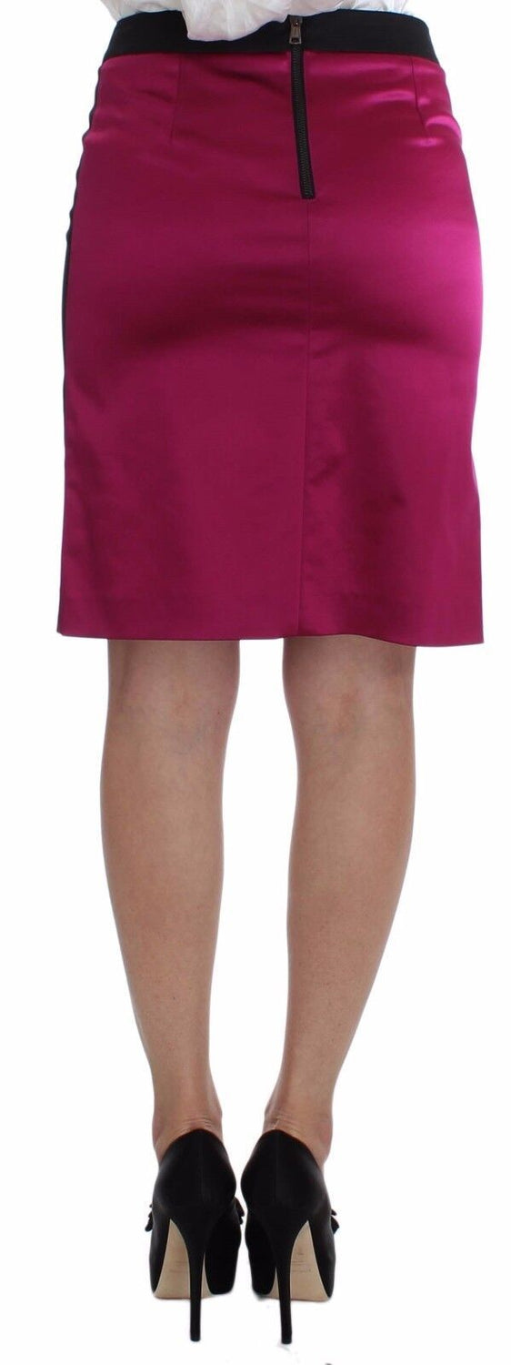Pink Black Above Knees Cotton Stretch Skirt