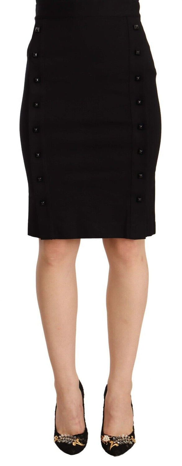 Black High Waist Viscose Knee Length Pencil Cut Skirt
