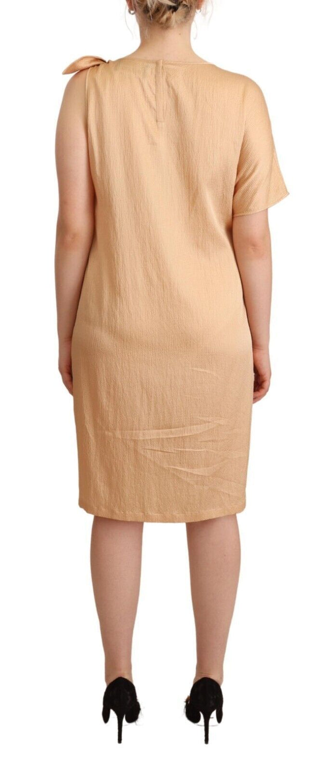 Beige One Sleeve Knee Length Shift Dress
