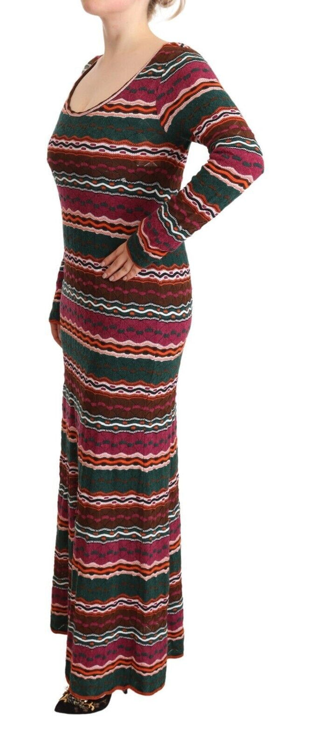 Multicolor Stripe Wool Knitted Maxi Sheath Dress