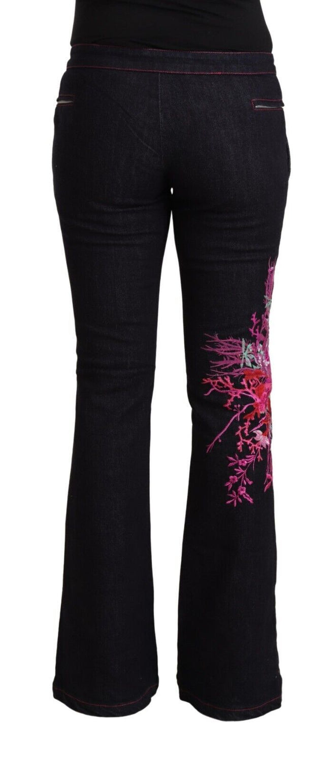 Black Cotton Stretch Mid Waist Cotton Flared Denim Jeans