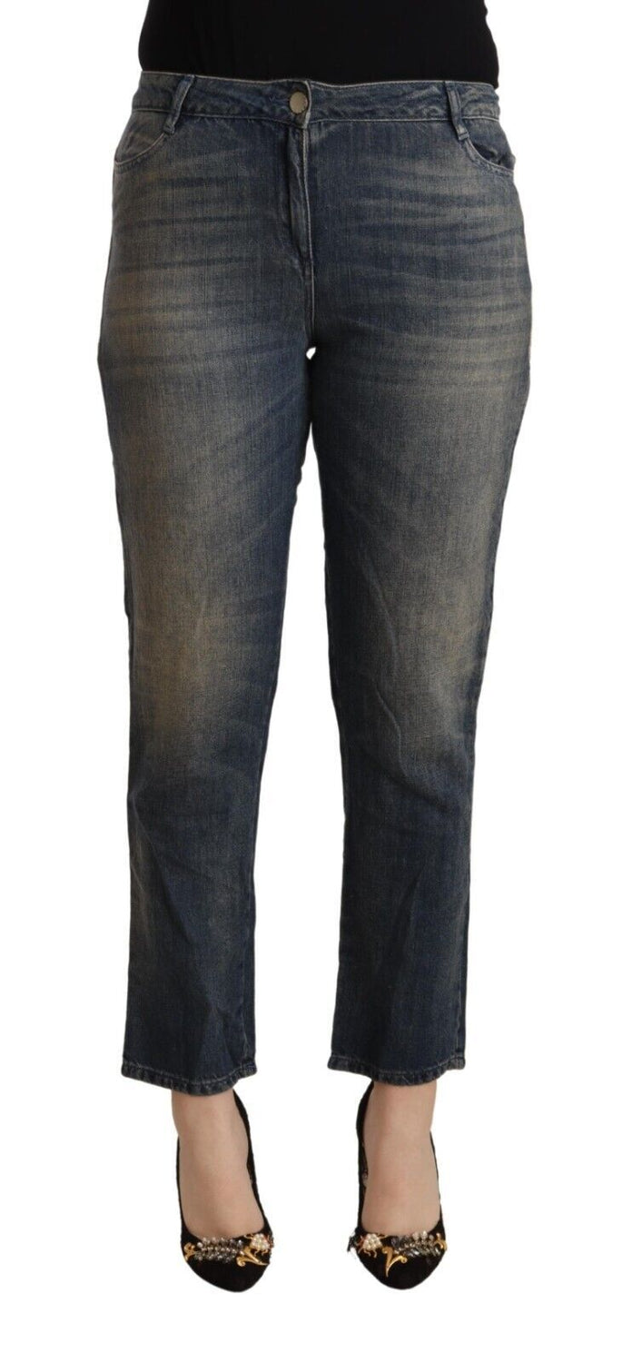 Blue Washed Cotton Cropped Capri Women Denim Jeans