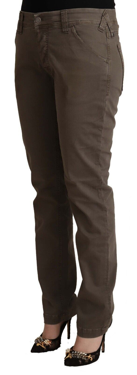 Brown Cotton Low Waist Skinny Casual Jeans