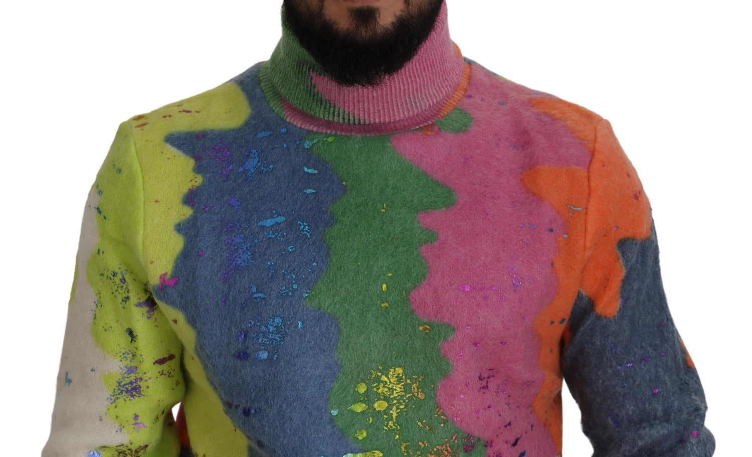 Multicolor Turtleneck Pullover Mohair Sweater