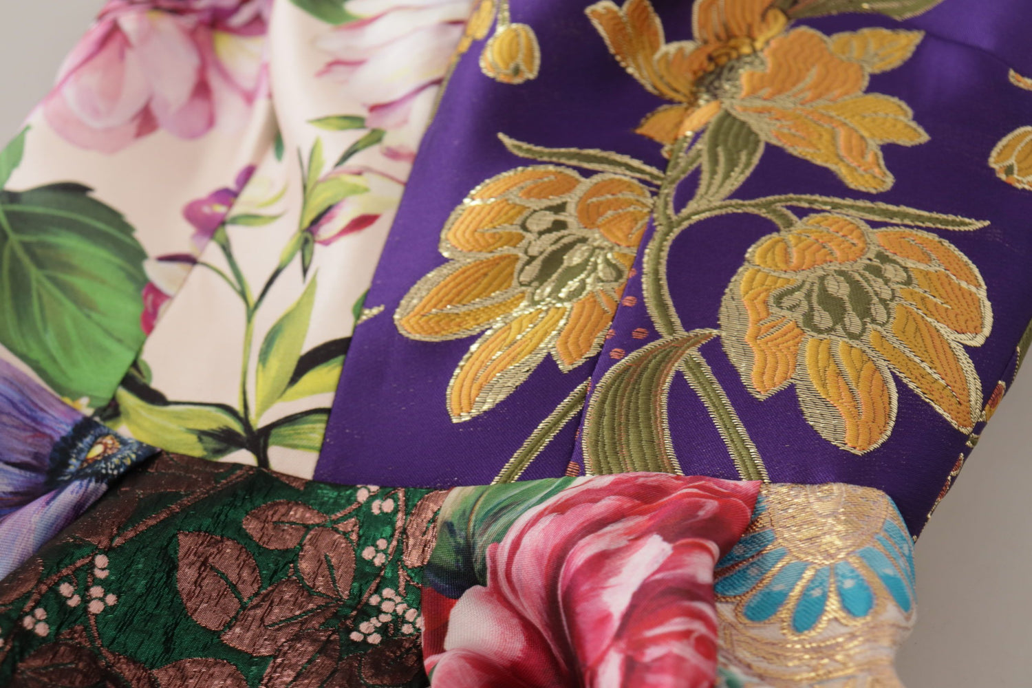 Dress Midi Patchwork Floral Jaquard Silk