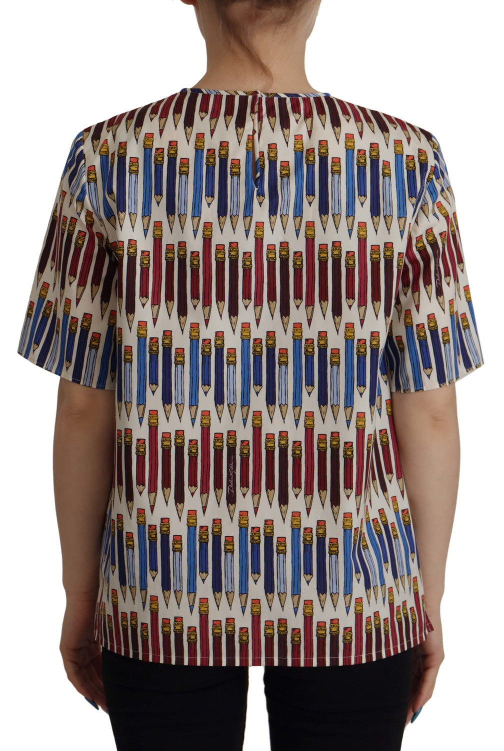 White Pencil Print Cotton T-shirt Blouse