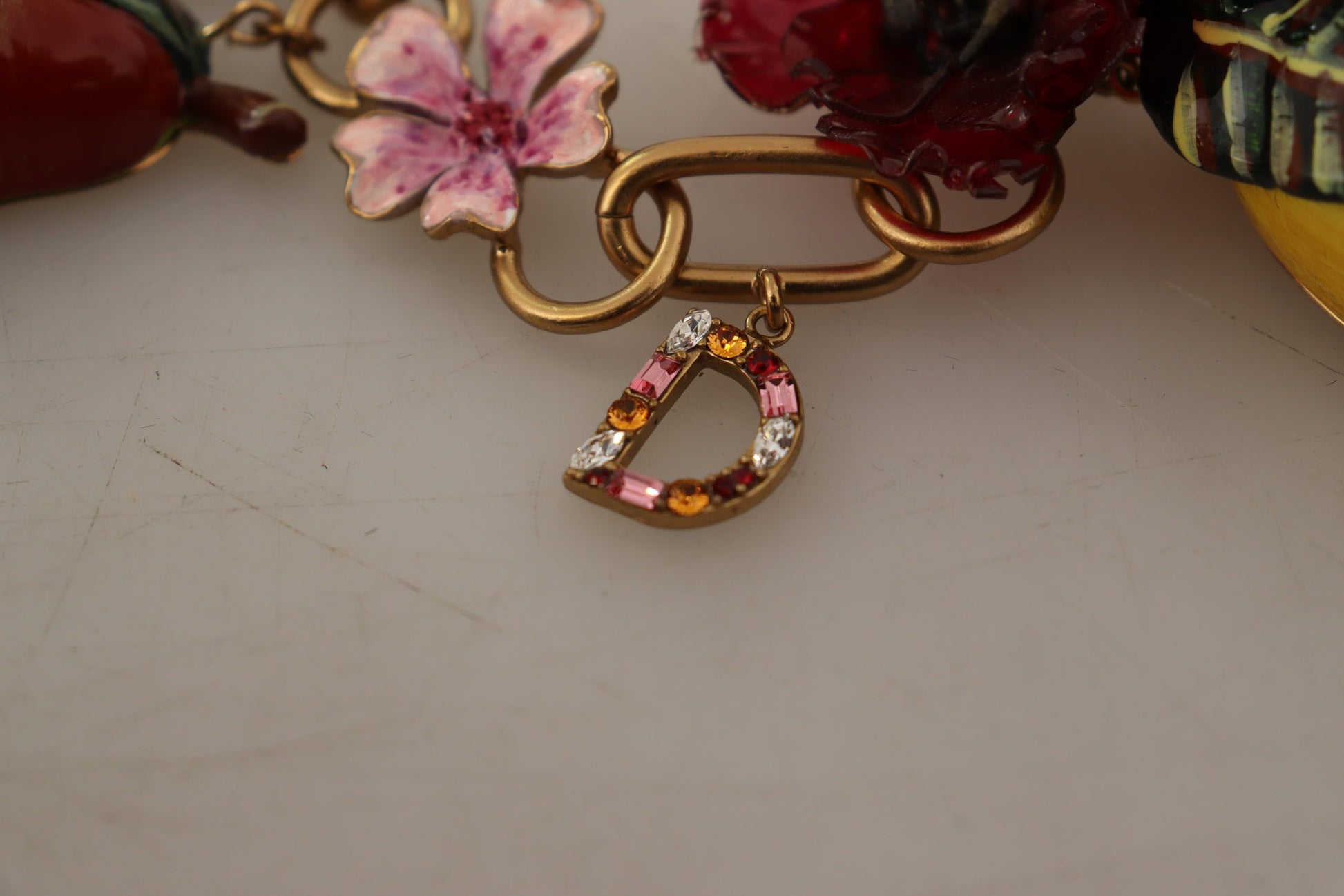 Gold Brass Sicily Fruits Roses Statement Necklace