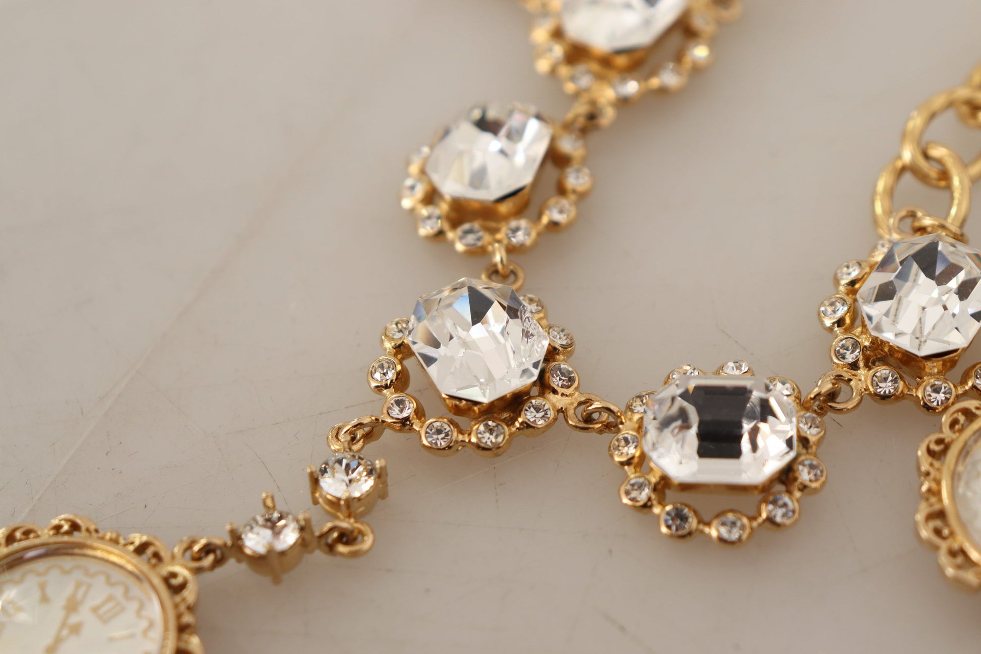 Gold Clock Statement Crystal Chain Necklace