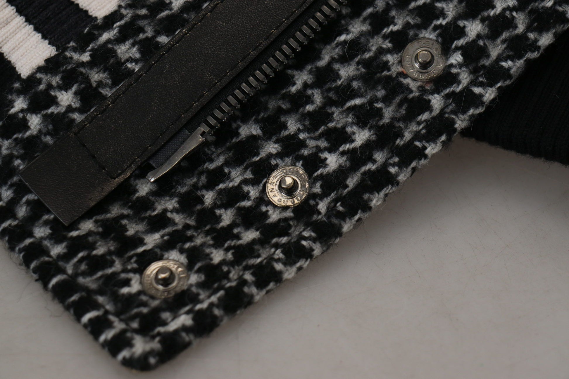 Black Houndstooth Polyester Bomber Jacket
